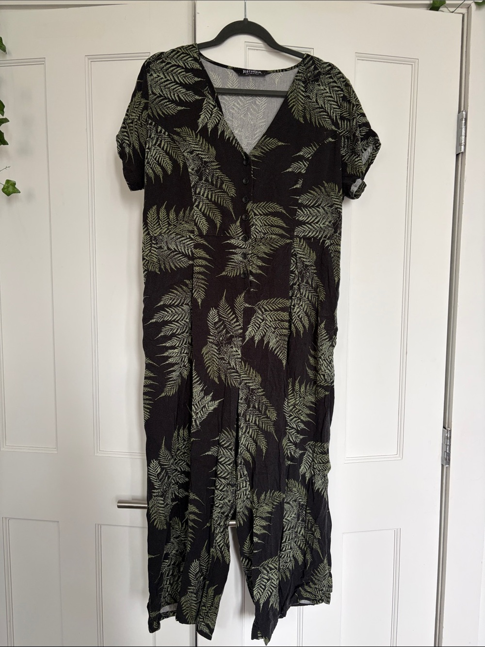 Disturbia Black Jumpsuit with Green Fern Print